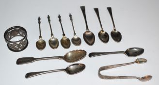 Georgian and later hallmarked silver cutlery including two sets of teaspoons, sugar tongs and a