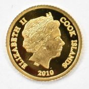 Miniature gold Cook Islands $5 coin, George and the Dragon reverse, 0.5g