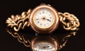 Unnamed yellow metal ladies wristwatch with blued hands and Roman numerals and gilt decorated