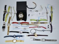 A collection of watches including three silver examples, Delorean etc