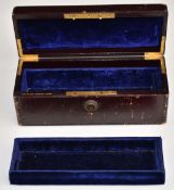 Leather jewellery box with lift out velvet lined tray, Bramah lock and gilt script ‘F West, No 1