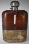 George V hallmarked silver novelty oversize hip flask with crocodile skin covered glass vessel,