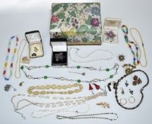 A collection of costume jewellery including silver earrings, opal necklace, Japanese earrings,