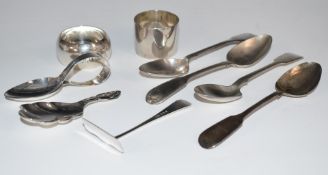 Georgian and later hallmarked silver teaspoons, two hallmarked silver napkin rings and hallmarked