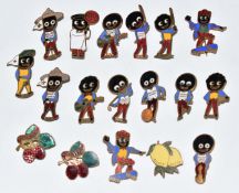 Eighteen vintage enamel Robertson Golden Shred and Silver Shred golly badges, including Scout,