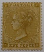 1862-64 QV SP 9d straw small uncoloured corner letters SG87 fresh M/M no gum (pencil marks on