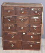 Haberdashery / shop fitting interest chest of 13 drawers, W64 x D24 x H74cm