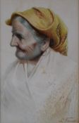E Fiorentino Italian or Maltese watercolour portrait of an elderly lady, signed lower right, 29.5