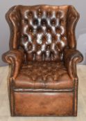 Chesterfield brown leather armchair