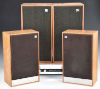 Two pairs of retro / vintage teak stereo speakers Wharfedale Linton 2 and Mordaunt Short Carnival