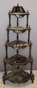 Chinese Chinoiserie five tier lacquered corner whatnot, height 163cm