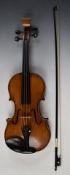 Bridge Violins Ltd custom violin with bridge bow and Pedi case, approximate length of back 350mm,