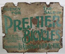 Vintage double sided enamel advertising sign 'Agency for the sale of Premier Bicycles', made by
