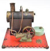 Postwar Mamod SE2 live steam engine with exhaust throttle and spoke flywheel, the Mamod logo cast