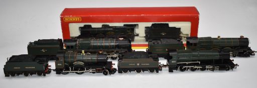 Five Hornby GRW and BR 00 gauge model railway locomotives including Builth Castle, Evening Star etc,