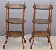 Pair of 19thC French walnut galleried tiered side tables, height 78cm