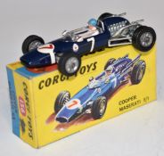 Corgi Toys diecast model Cooper Maserati F/1 with blue body, white driver and racing number '7',
