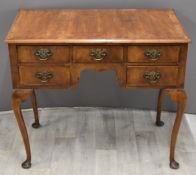 19thC fruitwood lowboy, fitted five drawers, W89 x D50 x H77cm