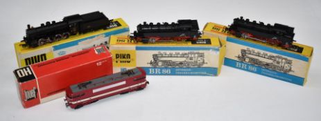 Four Piko and Jouef 00 gauge model railway locomotives including two BR86 and BR55, all in