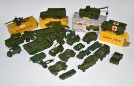 Twenty-three Dinky Toys and Matchbox diecast model military vehicles including Recovery Tractor 661,
