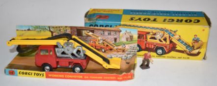 Corgi Toys diecast model Working Conveyor on Forward Control Jeep F.C.-150 with red body, yellow