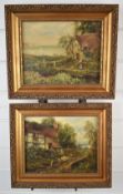 Theo Hines (1876-1899) pair of oils on canvas landscapes, one a cottage with the White Cliffs of