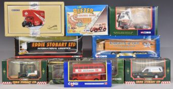 Twelve Corgi diecast model vehicles including Eddie Stobart, Comic Classics The Beezer, Corgi