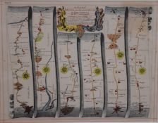 John Ogilby framed double sided road map from Bristol to Ludlow and Bristol to Banbury, 24 x 31cm
