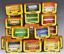 Twenty-eight Corgi diecast model double decker buses, all in original display boxes.