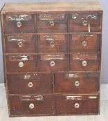 Haberdashery / shop fitting interest chest of 13 drawers, W64 x D24 x H74cm