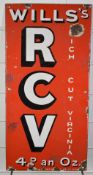 Vintage Wills's RCV (Rich Cut Virginia) enamel advertising sign, 51 x 25cm