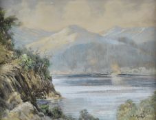 Ward Binks (1880-1950) watercolour lakeland landscape 'Ullswater' silver point, signed lower right