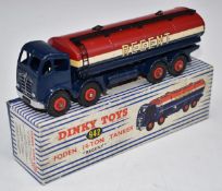 Dinky Toys diecast model Foden 14-Ton Tanker 'Regent' with blue chassis and cab, red hubs and red,