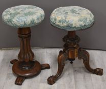 Two Victorian adjustable piano stools, each approximately 30cm diameter