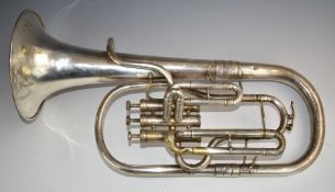 Three valve euphonium with 'Barralls of Manchester Ltd' stamped below the 20cm flared bell, also