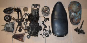 BSA C11 or C12 motorcycle engine, stand, gearbox parts, seat etc