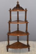 19thC walnut four tier corner whatnot, height 113cm