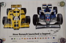 Eight Williams and Renault Formula 1 signed posters and photographs including Jacques Villeneuve,