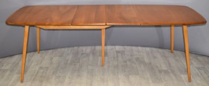 Ercol retro/mid century modern light elm dining table with two extension panels, minimum length 154,