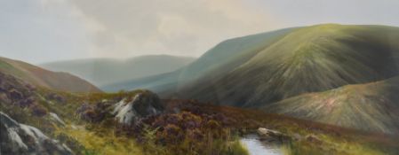 J Whiteley watercolour landscape 'The Doone Valley, Exmoor', signed and titled lower left, 38 x