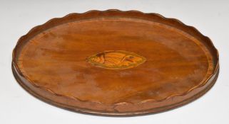 Oval tray with shell inlay to centre, width 40cm