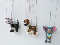 Three Pelham Puppets Cat, Bengo the Boxer and Special Mouse, all in original boxes.