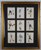 Framed set of nine BDV cigarette silks depicting football league colours, each 14 x 9.5cm
