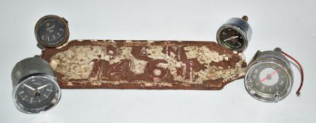 Birmingham Canal Navigation cast iron plate, L33.5cm and various classic and vintage car gauges