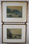Philip Osment (1861-1947) pair of watercolour seascapes, waves crashing onto beaches, both signed