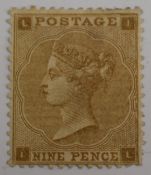1862-64 QV SP 9d bistre small uncoloured corner letters SG86 fresh M/M no gum