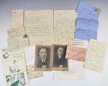 A group of signed letters etc including Hilaire Belloc, Sir Mortimer Wheeler, Michael Sadler,