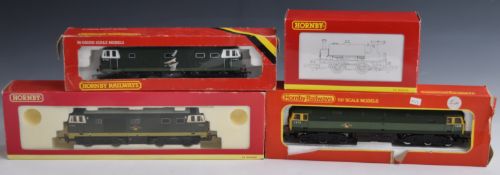 Four Hornby 00 gauge model railway locomotives including BO-BO Class 35 Diesel weathered edition