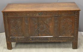 18thC carved oak chest, W134 x D57 x H76cm