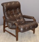 Retro/mid century modern possibly Danish bentwood framed leather armchair